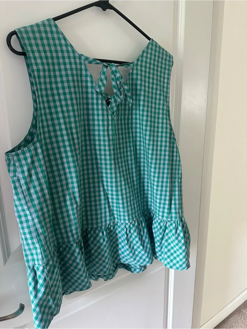 J. Crew Green Gingham Peplum Sleeveless Top